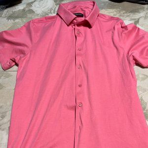 Bugatchi Mens Pink Color Short Sleeve Designer Shirt (L)